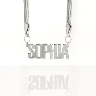 Herringbone Chain Bold Uppercase Name Necklace
