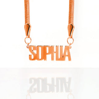 Herringbone Chain Bold Uppercase Name Necklace