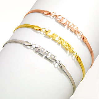 Herringbone Chain Petite Uppercase Name Bracelet