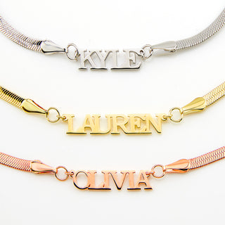 Herringbone Chain Petite Uppercase Name Necklace