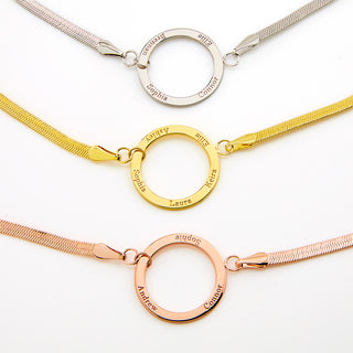 Herringbone Chain Engraved Open Circle Necklace