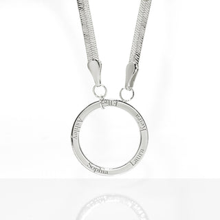 Herringbone Chain Engraved Open Circle Necklace