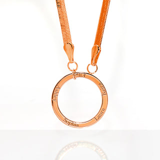 Herringbone Chain Engraved Open Circle Necklace