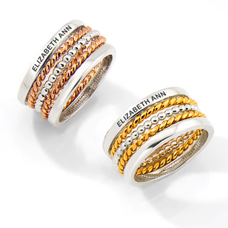 Two-Tone Silver and Rose Gold Plated Personalized Roped Stackable 5 Ring Set