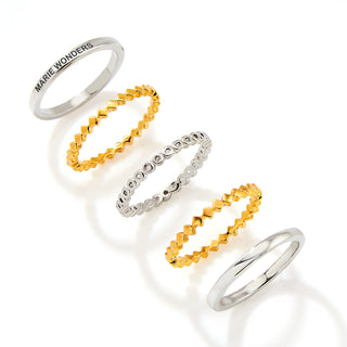 Two-Tone Silver and Gold Plated Personalized Geometric Stackable 5 Ring Set
