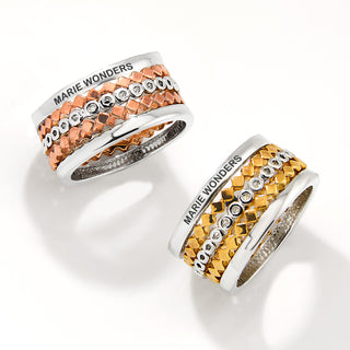 Two-Tone Silver and Rose Gold Plated Personalized Geometric Stackable 5 Ring Set