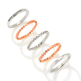 Two-Tone Silver and Rose Gold Plated Personalized Geometric Stackable 5 Ring Set