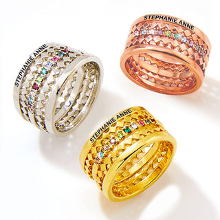 Silver Plated Personalized Family Birthstone Stackable 5 Ring Set