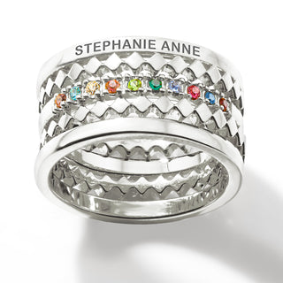 Silver Plated Personalized Family Birthstone Stackable 5 Ring Set