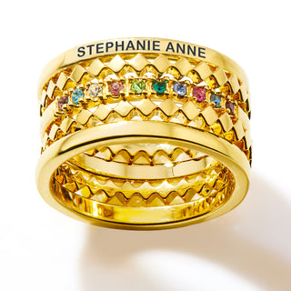 Gold Plated Personalized Family Birthstone Stackable 5 Ring Set