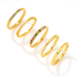 Gold Plated Personalized Family Birthstone Stackable 5 Ring Set