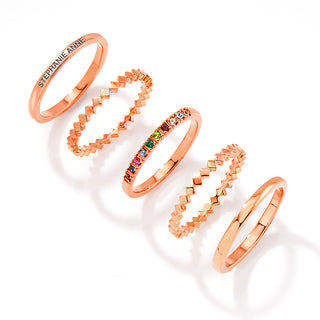 Rose Gold Plated Personalized Family Birthstone Stackable 5 Ring Set