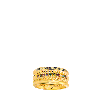 Gold Plated Personalized Family Birthstone Roped Stackable 5 Ring Set