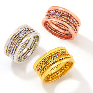Gold Plated Personalized Family Birthstone Roped Stackable 5 Ring Set