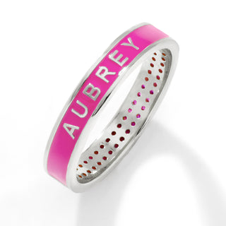 Silver Plated Reversible Birthmonth Enamel Pave Square Band Ring