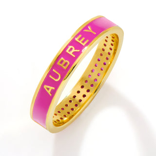 Gold Plated Reversible Birthmonth Enamel Pave Square Band Ring