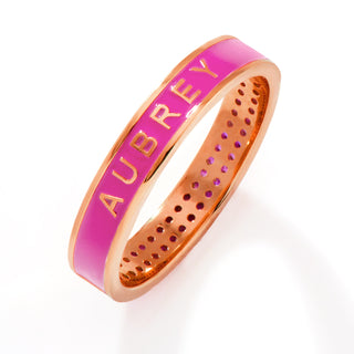 Rose Gold Plated Reversible Birthmonth Enamel Pave Square Band Ring