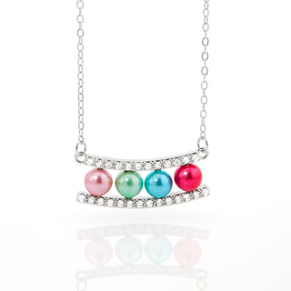 Silver Birthstone Pearl and Clear CZ Bar Necklace