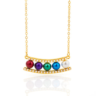 Gold Birthstone Pearl and Clear CZ Bar Necklace