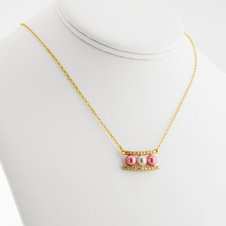 Gold Birthstone Pearl and Clear CZ Bar Necklace