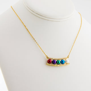 Gold Birthstone Pearl and Clear CZ Bar Necklace