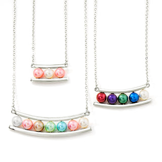 Silver Birthstone Shell Pearl Bar Necklace