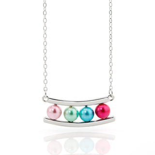 Silver Birthstone Shell Pearl Bar Necklace