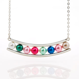 Silver Birthstone Shell Pearl Bar Necklace