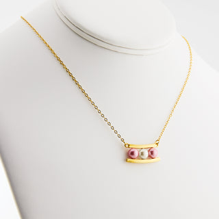 Gold Birthstone Shell Pearl Bar Necklace