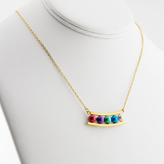 Gold Birthstone Shell Pearl Bar Necklace
