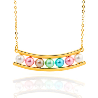 Gold Birthstone Shell Pearl Bar Necklace