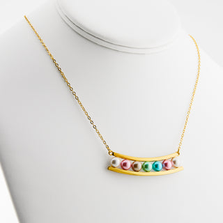 Gold Birthstone Shell Pearl Bar Necklace