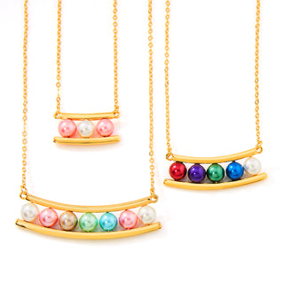 Gold Birthstone Shell Pearl Bar Necklace