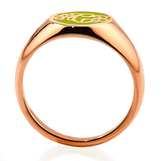 Rose Gold Plated Birthmonth Enamel Script Monogram Signet Ring