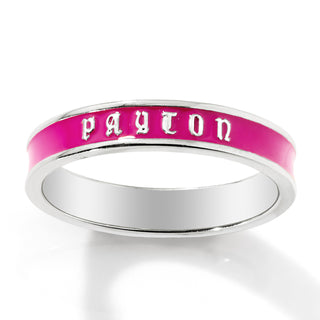 Silver Plated Birthmonth Enamel Old English Name Band Ring