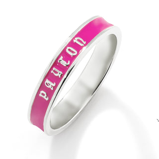 Silver Plated Birthmonth Enamel Old English Name Band Ring