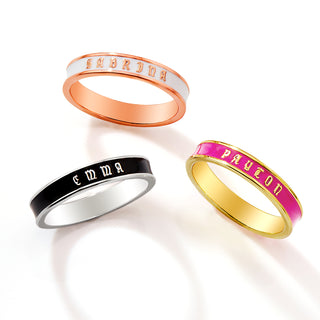 Silver Plated Birthmonth Enamel Old English Name Band Ring