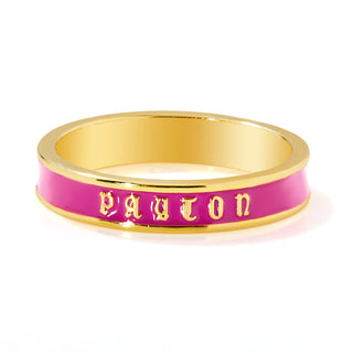 Gold Plated Birthmonth Enamel Old English Name Band Ring