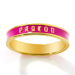 Gold Plated Birthmonth Enamel Old English Name Band Ring