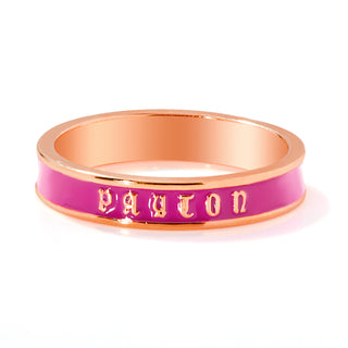 Rose Gold Plated Birthmonth Enamel Old English Name Band Ring
