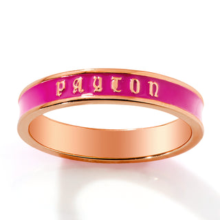 Rose Gold Plated Birthmonth Enamel Old English Name Band Ring
