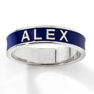 Silver Plated 4.5mm wide Birthmonth Enamel Name Band Ring