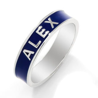Silver Plated 4.5mm wide Birthmonth Enamel Name Band Ring