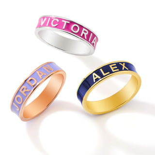 Silver Plated 4.5mm wide Birthmonth Enamel Name Band Ring