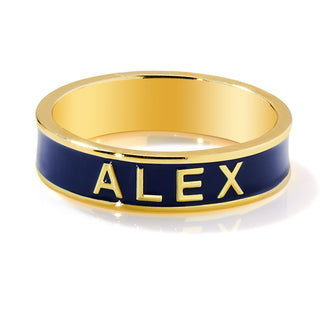 Gold Plated 4.5mm wide Birthmonth Enamel Name Band Ring