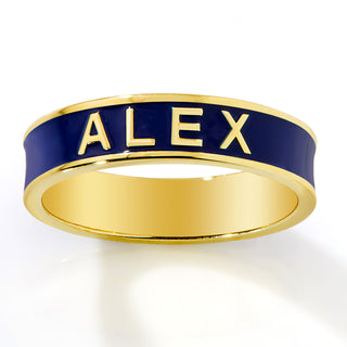 Gold Plated 4.5mm wide Birthmonth Enamel Name Band Ring