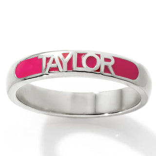Silver Plated Birthmonth Enamel Name Rounded Band Ring