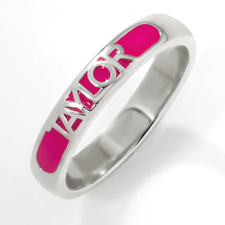 Silver Plated Birthmonth Enamel Name Rounded Band Ring