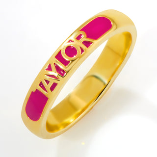 Gold Plated Birthmonth Enamel Name Rounded Band Ring