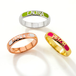 Gold Plated Birthmonth Enamel Name Rounded Band Ring
